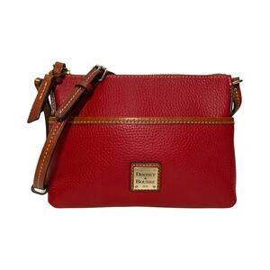 Dooney & Bourke Pebble Leather Crossbody Bag Red Brown Trim Adjustable Strap